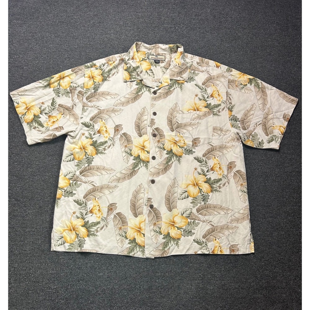 Tommy Bahama Floral Print Silk Shirt White Mens XXL Tropical Hawaiian Camp Loop
